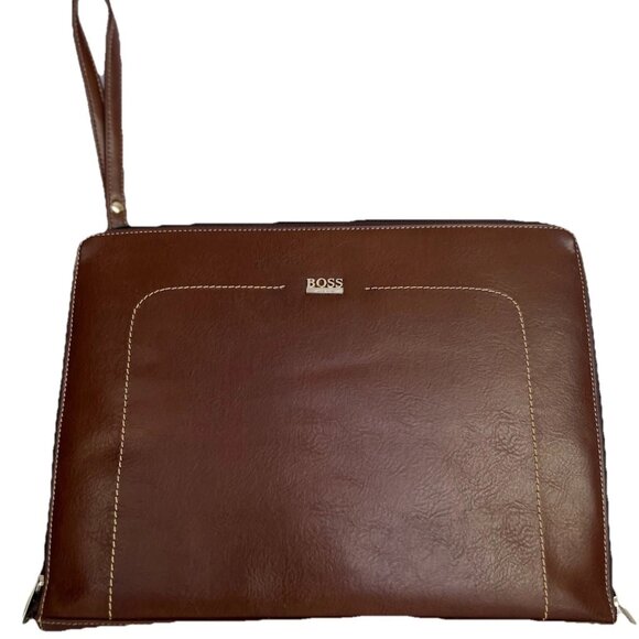HUGO BOSS Document Tablet Case Men's Leather Briefcase Bag Brown - Pre-Owned - Picture 1 of 11